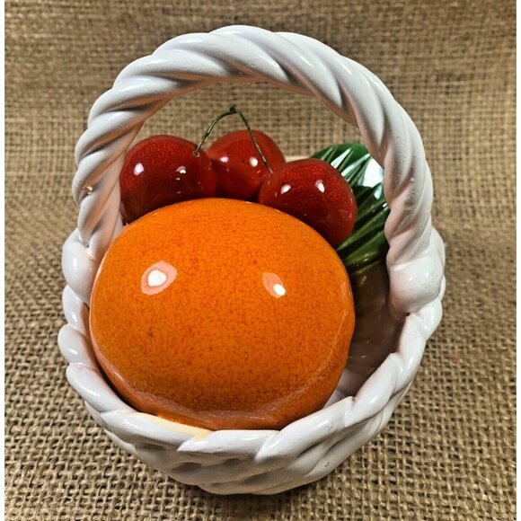 Capodimonte Ceramic Fruit Basket Laced Oval Vintage 4" Cherries & Orange - Picture 5 of 11